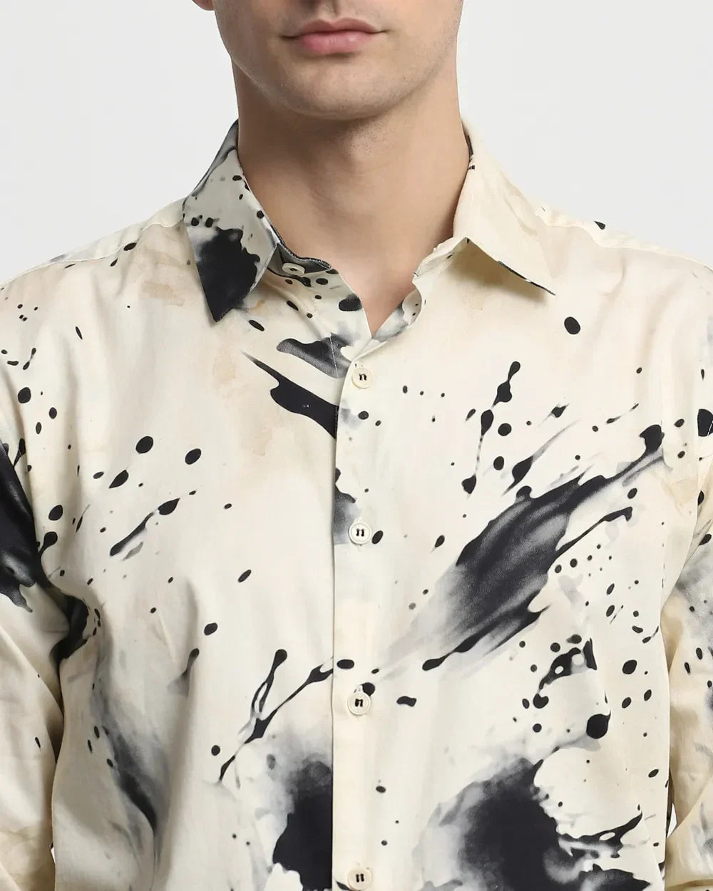 Beige Digital Printed Cotton Full Sleeve Shirt