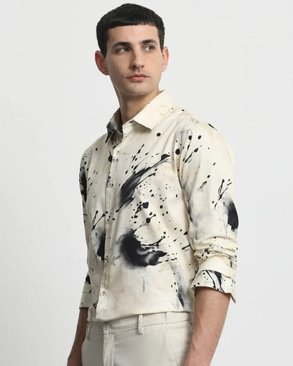 Beige Digital Printed Cotton Full Sleeve Shirt
