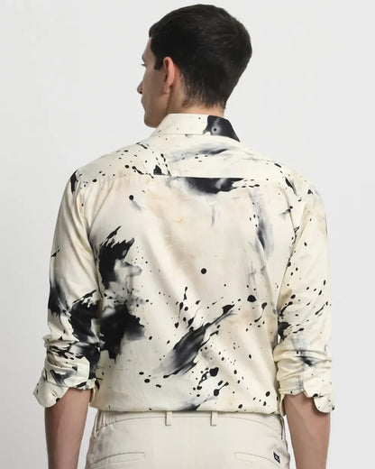 Beige Digital Printed Cotton Full Sleeve Shirt