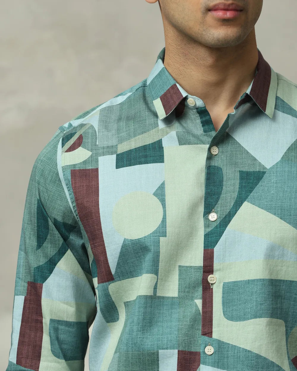 Green Abstract Print Full Sleeve Cotton Shirt