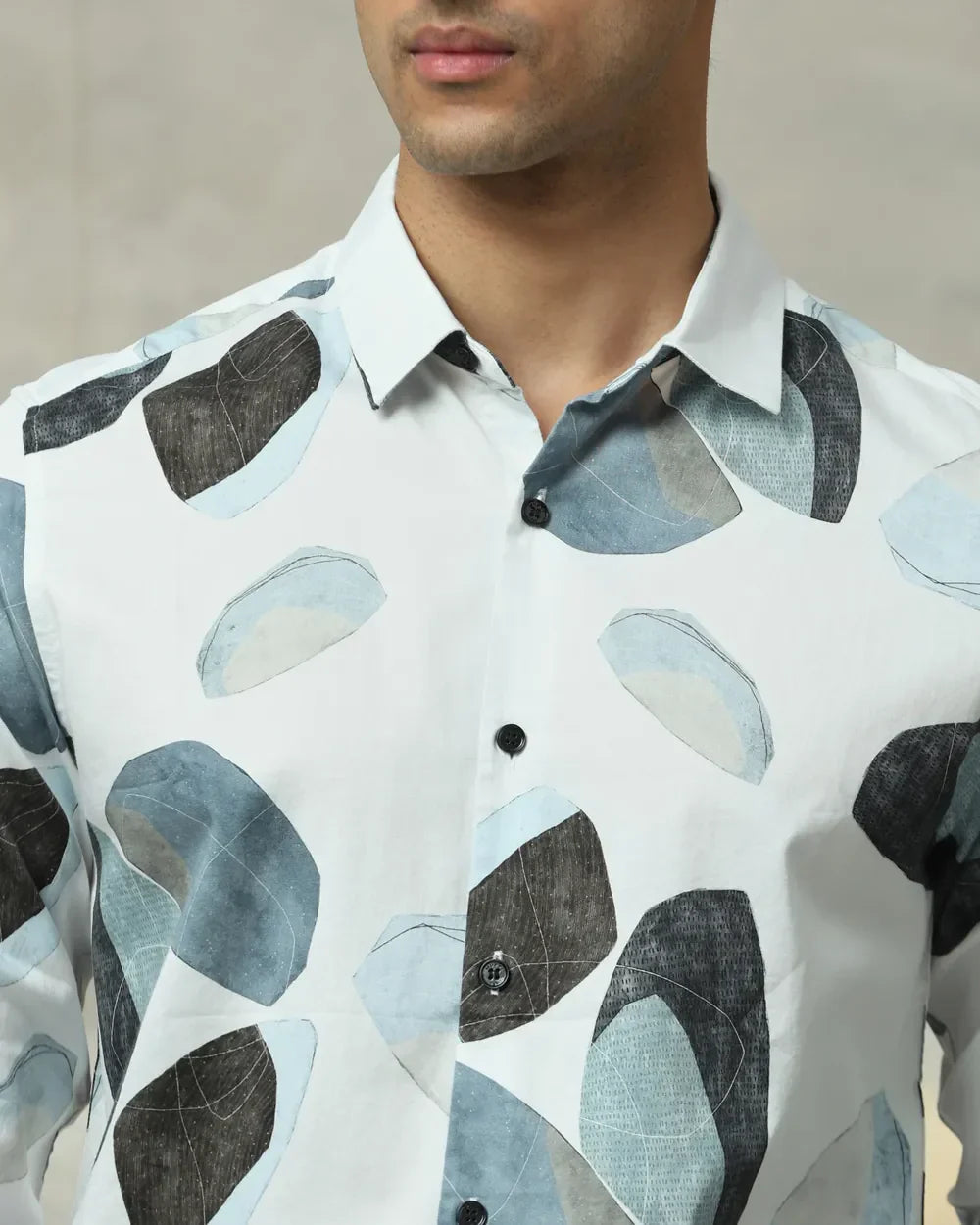 Iced Light Blue Digital Floral Print Full Sleeve Cotton Shirt