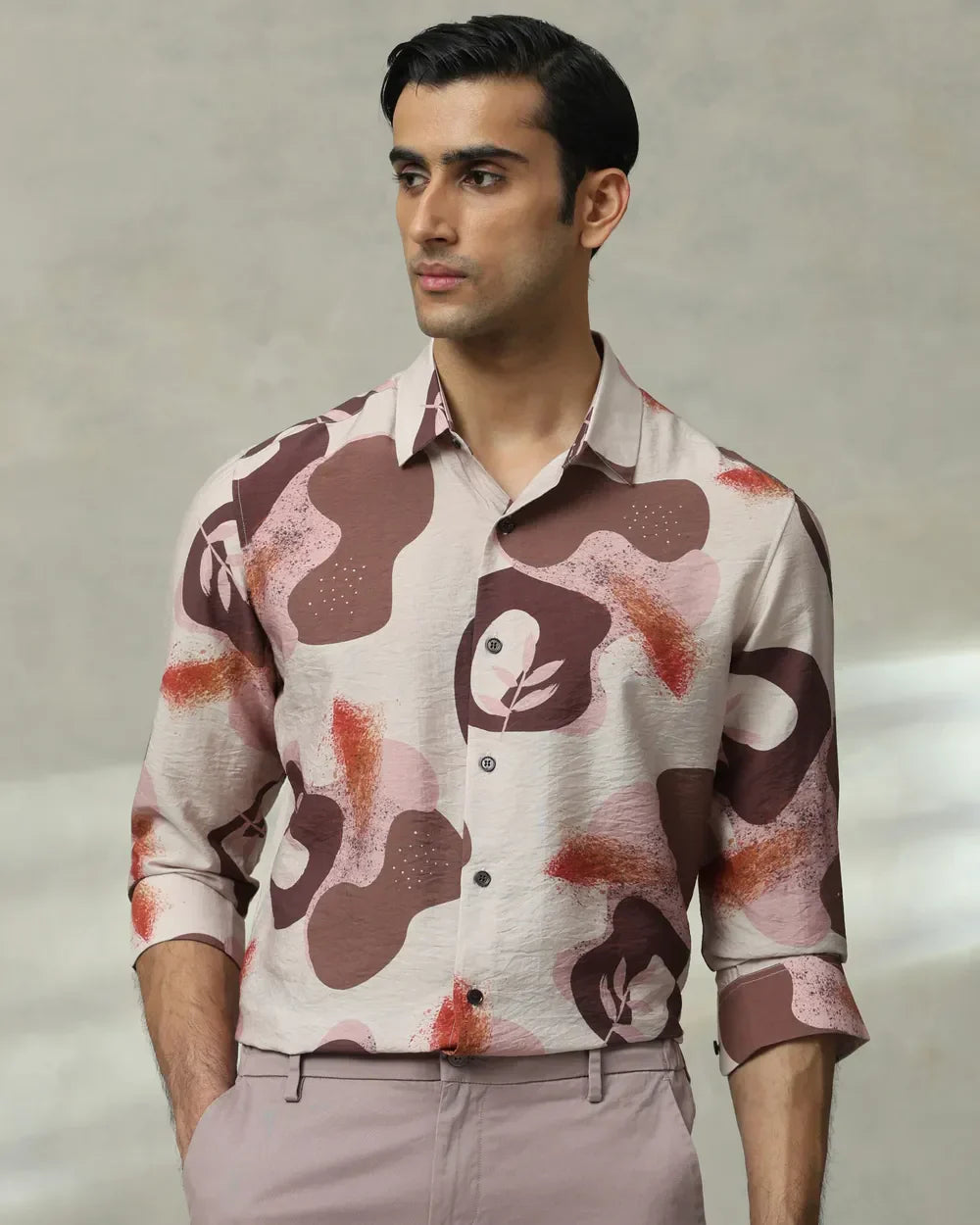 Brown Digital Printed Viscoe Nylon Full Sleeve Shirt