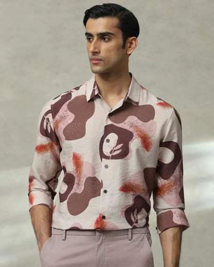Brown Digital Printed Viscoe Nylon Full Sleeve Shirt