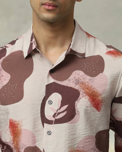 Brown Digital Printed Viscoe Nylon Full Sleeve Shirt