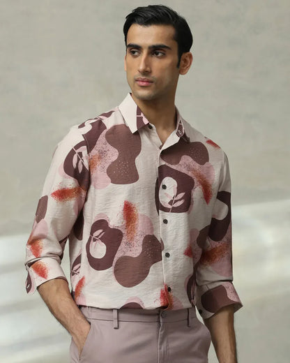 Brown Digital Printed Viscoe Nylon Full Sleeve Shirt