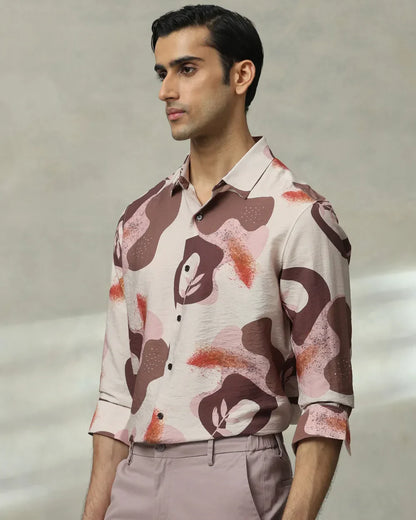 Brown Digital Printed Viscoe Nylon Full Sleeve Shirt
