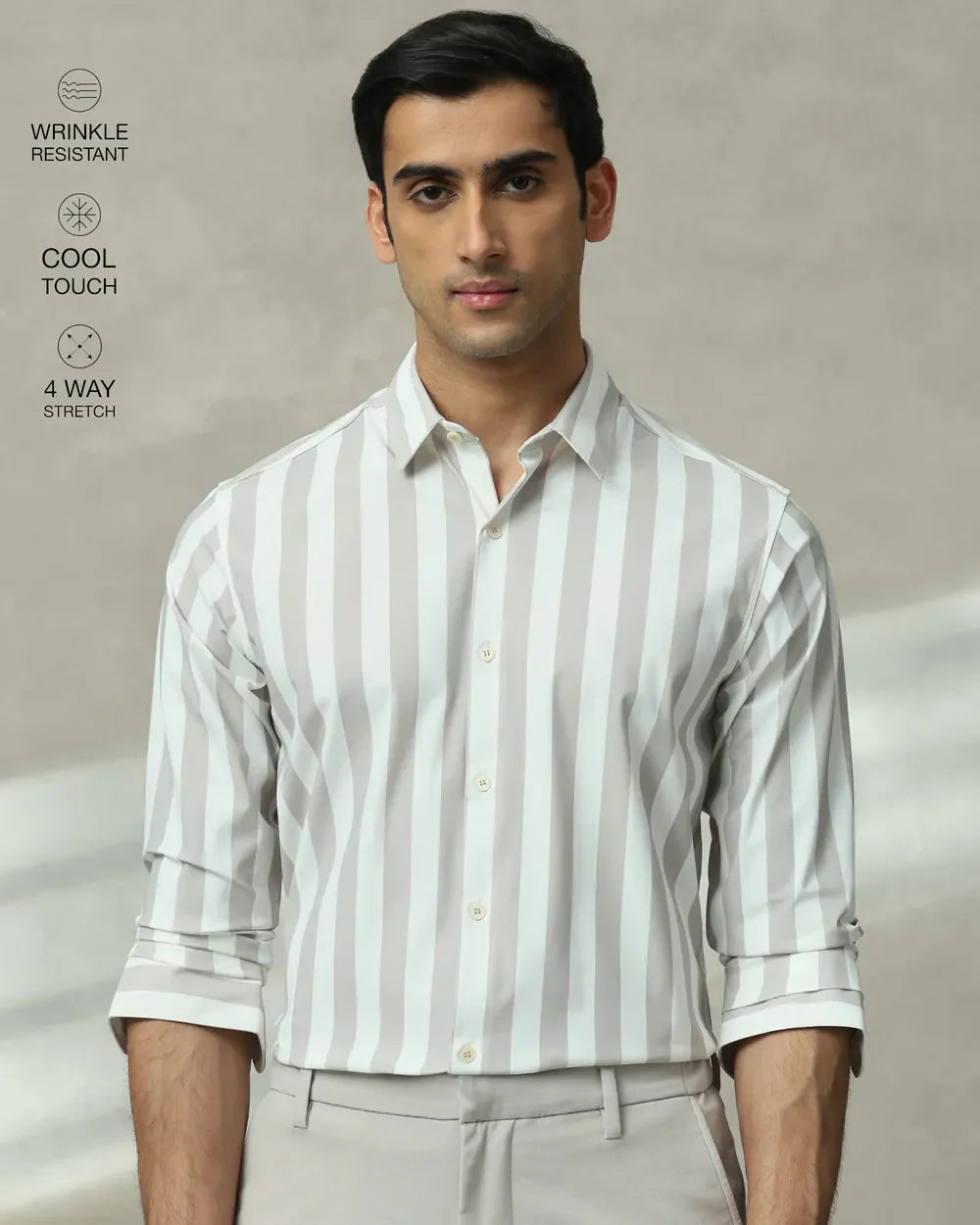 Light Grey Imported Stretch Nylon Full Sleeve Trendy Shirt