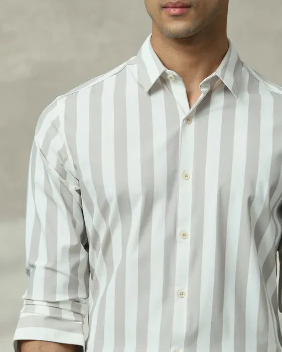 Light Grey Imported Stretch Nylon Full Sleeve Trendy Shirt