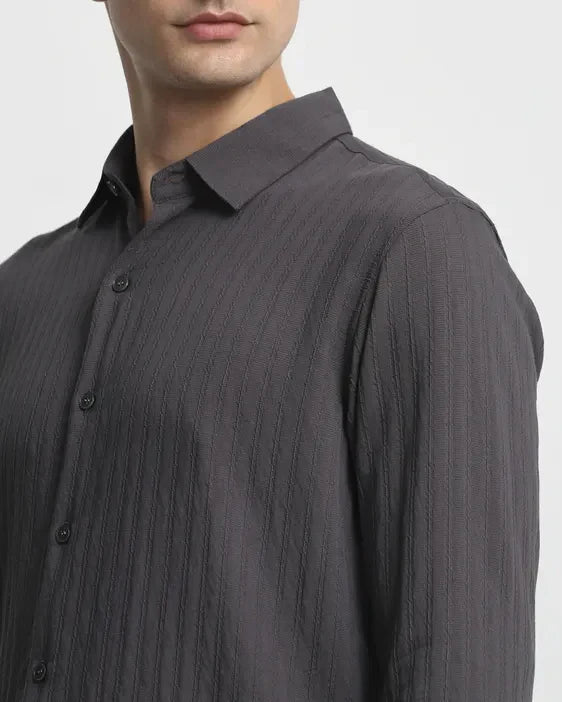 Grey Plain Rayon and Nylon Fabric Full Sleeve Shirt