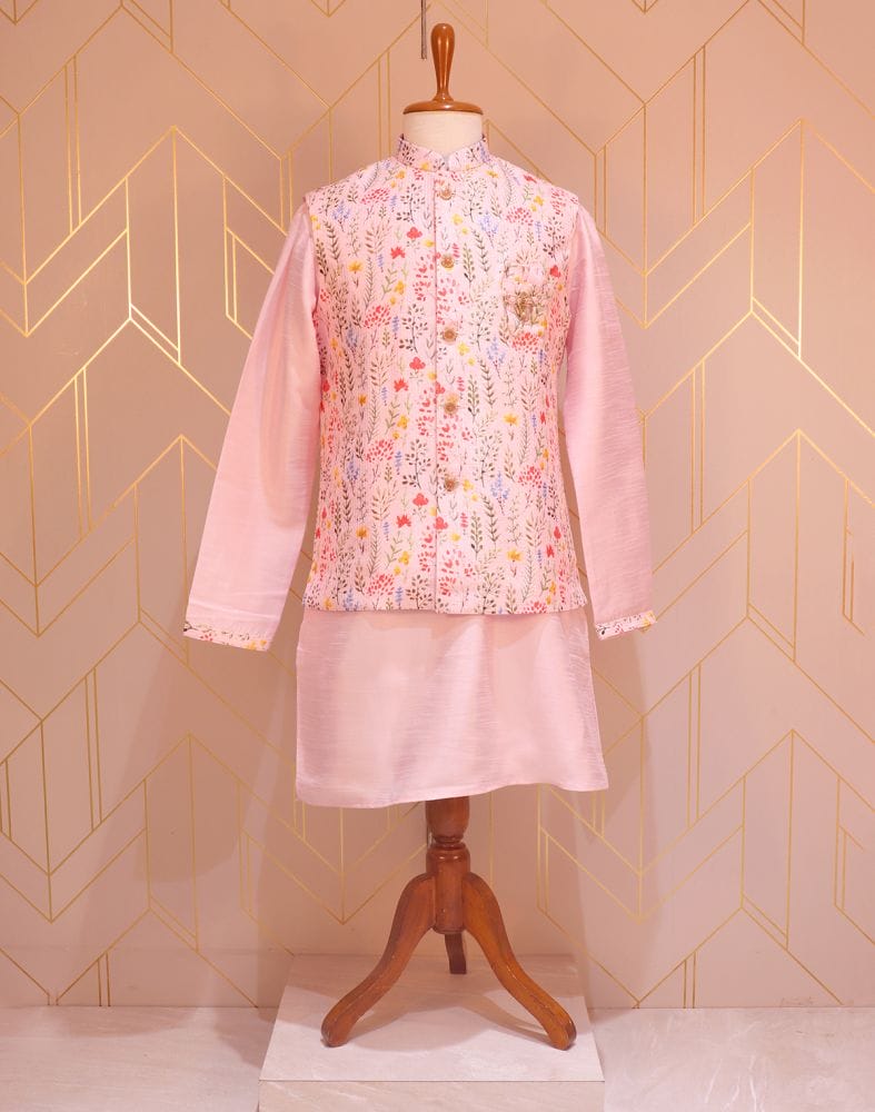 Pink Raw Silk De Royal Kurta Jacket Set