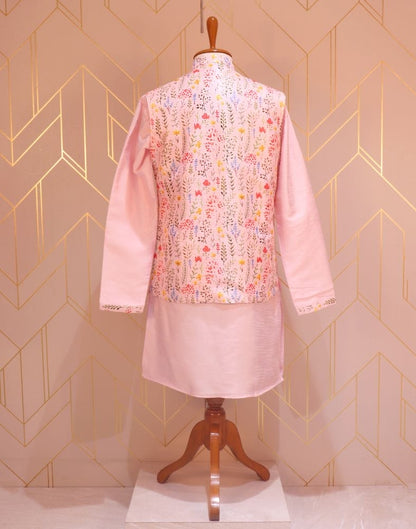 Pink Raw Silk De Royal Kurta Jacket Set