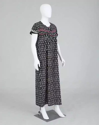 Black Polka Dots Cotton Printed Women Nighty