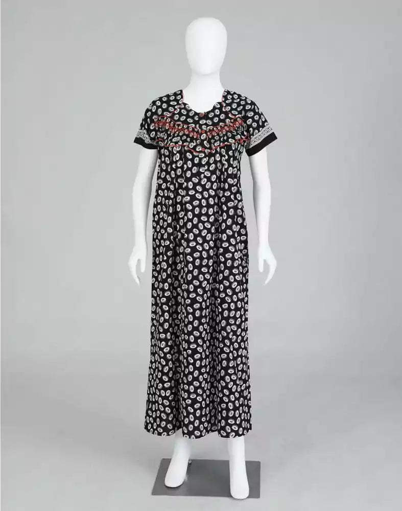Black Block Print Cotton Printed Women Nighty