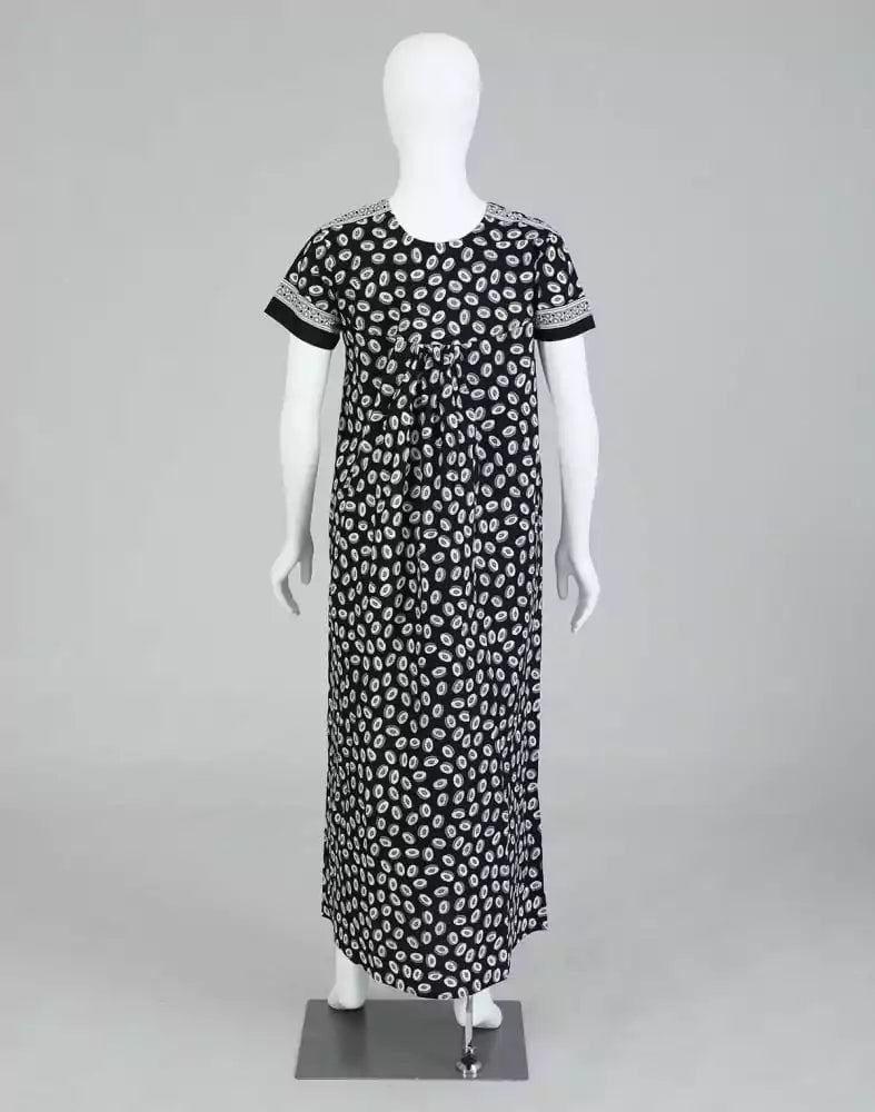 Black Block Print Cotton Printed Women Nighty