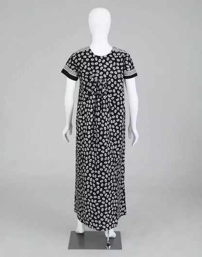Black Block Print Cotton Printed Women Nighty