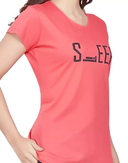 Peach Typography Cotton Printed Night Wear