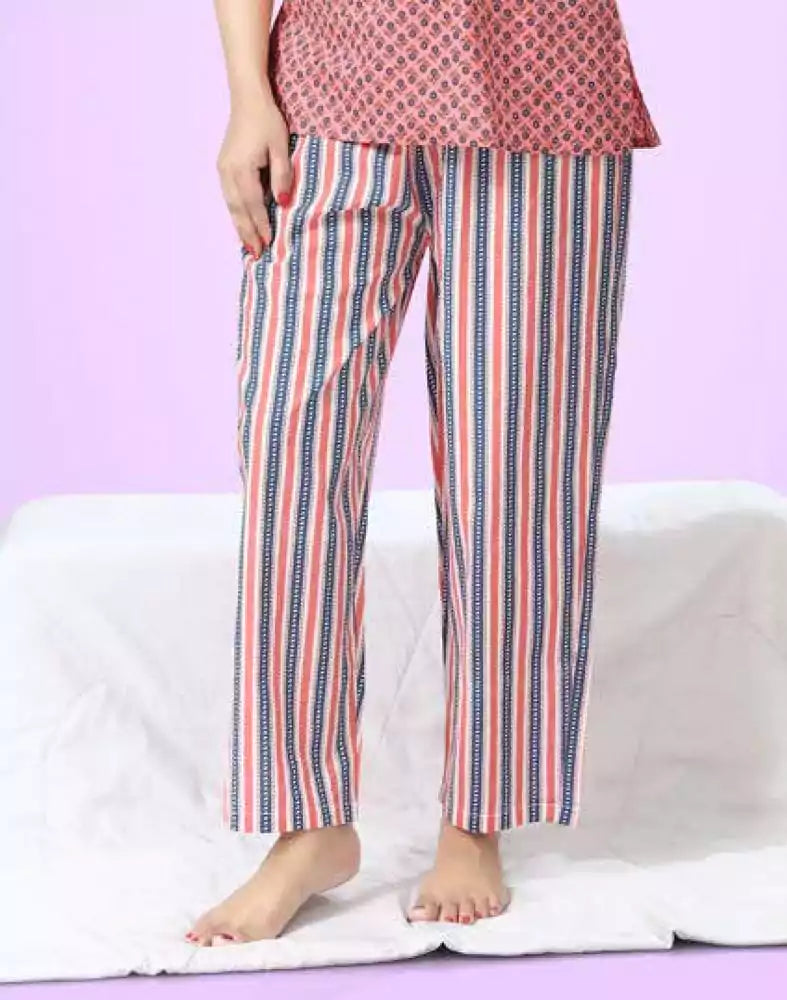Peach Floral Printed Cotton Night Suit