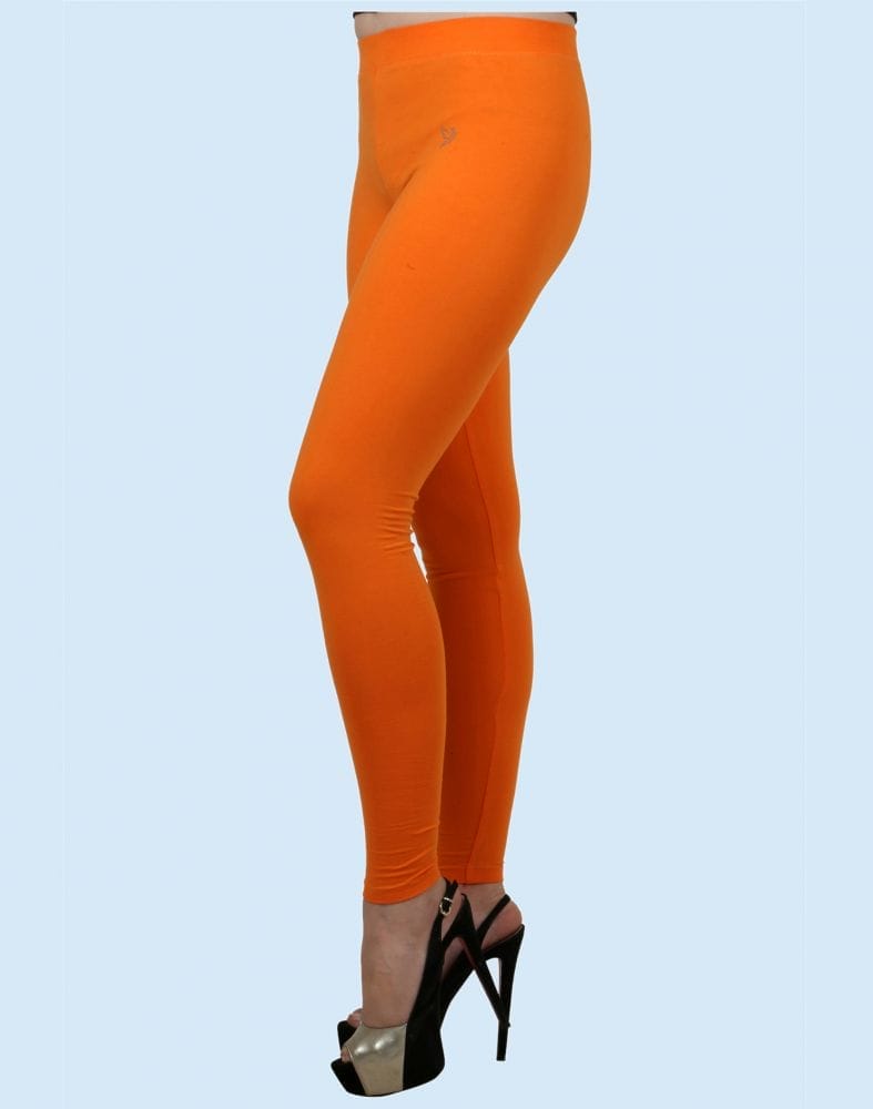 Twin Birds Orange Tango Cotton Lycra Pencil Cut Women Legging