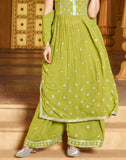 Light Green Floral Embellished work with Nyra Cut Georgette Kurti Set