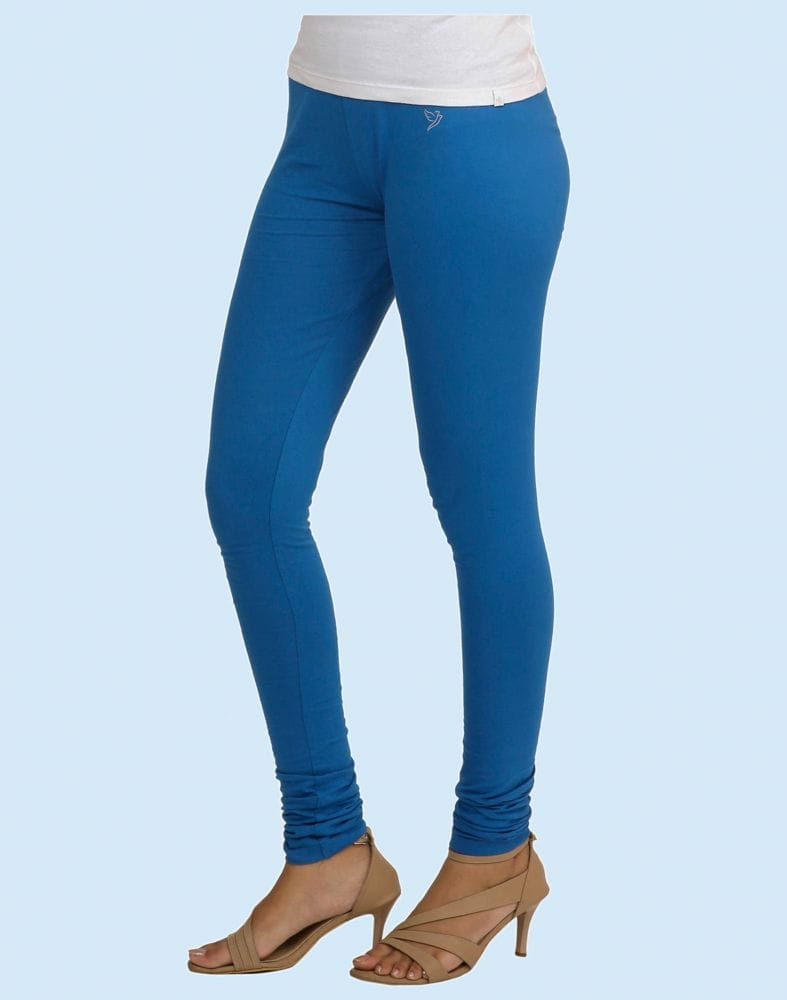 Twin Birds Peacock Blue Cotton Lycra Pencil Cut Women Legging