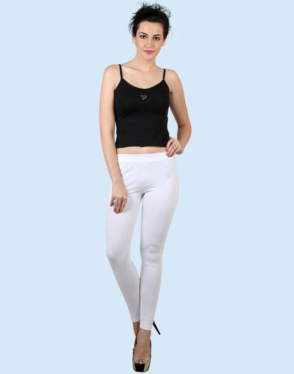 Twin Birds Pearl White Cotton Lycra Pencil Cut Women Legging