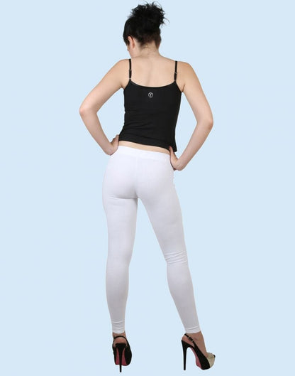 Twin Birds Pearl White Cotton Lycra Pencil Cut Women Legging