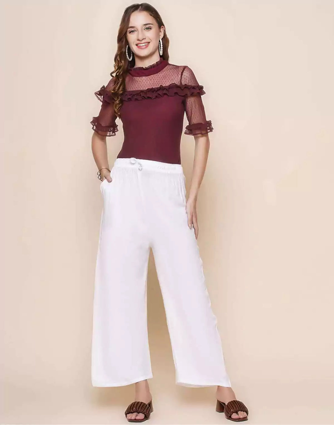 White Plain Viscose Rayon Plazzo Pant