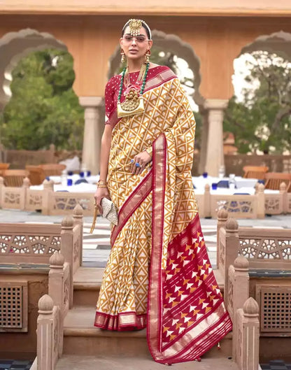 Mustard Geometric Dola Silk Fancy Saree