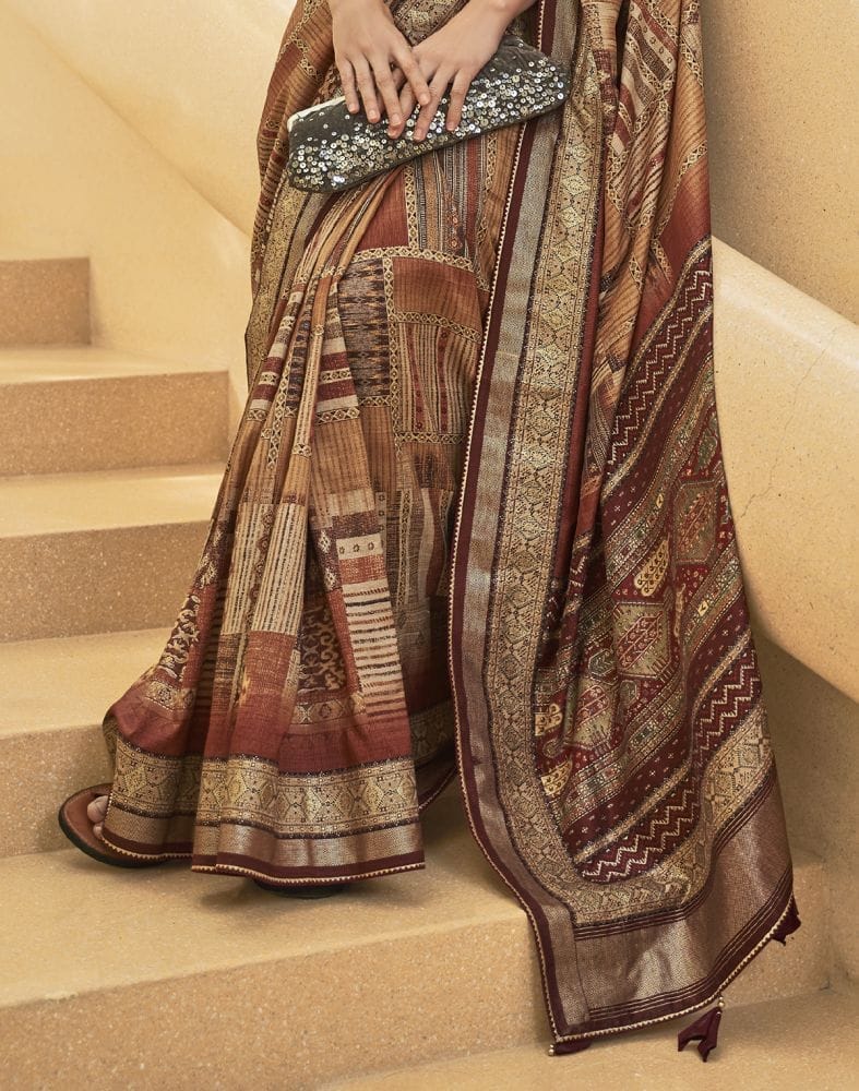 Brown Geometric Soft Art Silk Saree