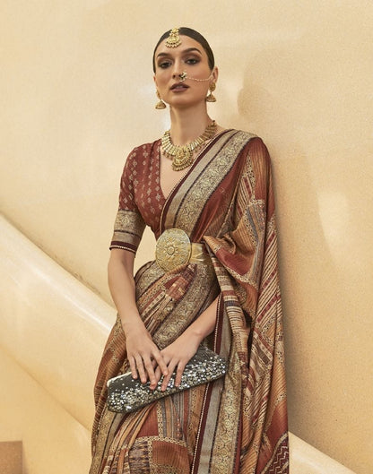 Brown Geometric Soft Art Silk Saree