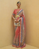 Attractive Peach Geometric Print Art Silk Saree