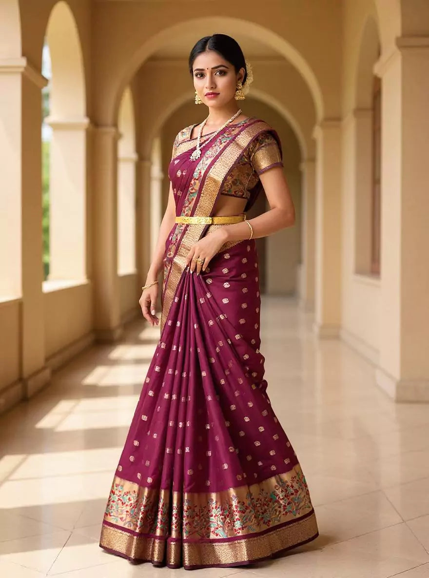 Maroon Raw Self Paisely Butti&