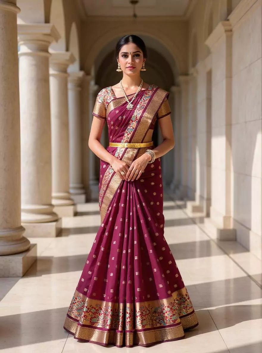 Maroon Raw Self Paisely Butti&