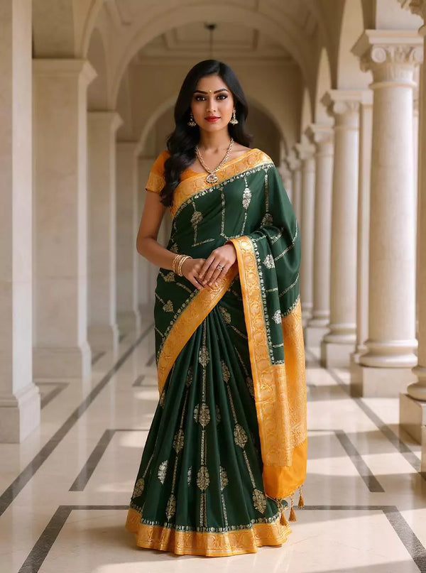 Dark Green Banaras Silk Saree