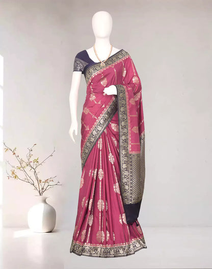 Magenta Floral Banaras Soft Silk Saree