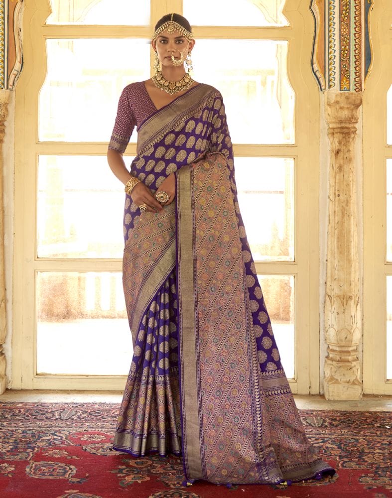 Improbable Purple Botanical Weaving Banaras Silk Saree