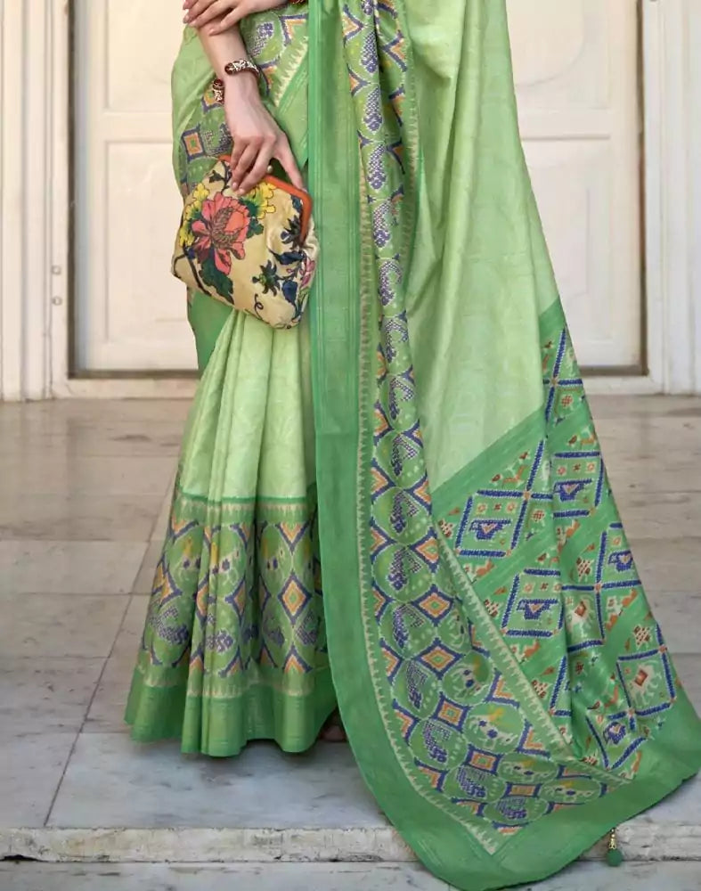 Parrot Green Bandhini Print Patola Saree