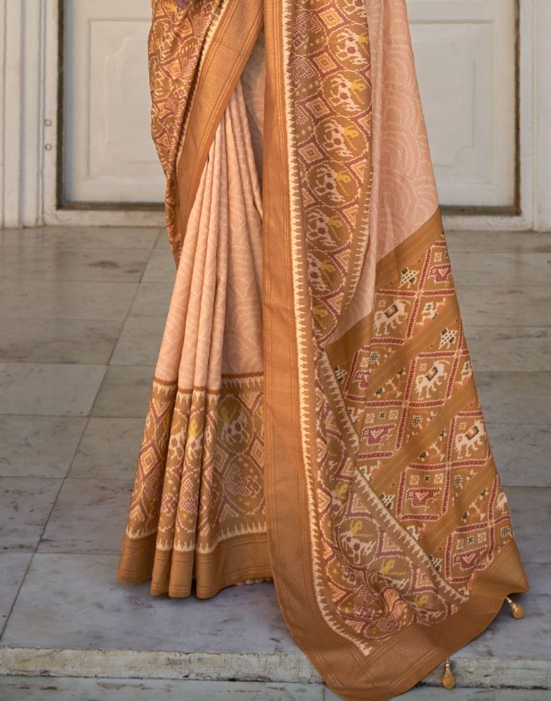 Light Orange Bandhini Print Patola Saree