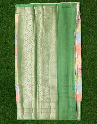 Green Floral Kora Tissue Saree