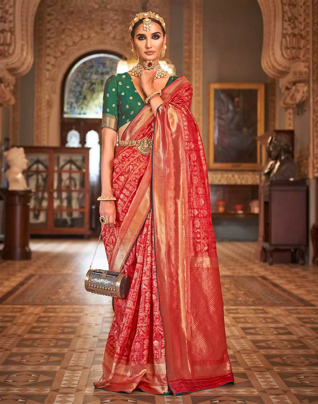 Cherry Red Banaras Silk Saree