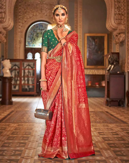 Cherry Red Banaras Silk Saree