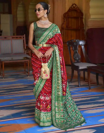 Stylish Red Ikat Patola Fabric Saree