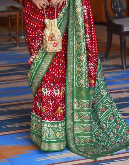 Stylish Red Ikat Patola Fabric Saree