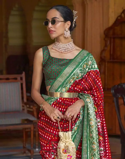 Stylish Red Ikat Patola Fabric Saree