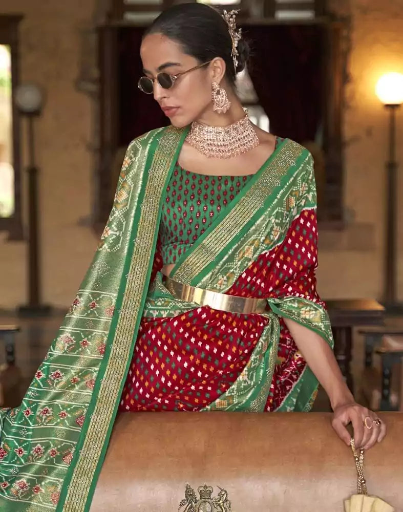 Stylish Red Ikat Patola Fabric Saree