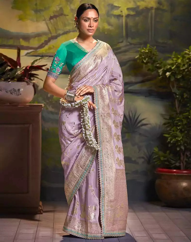 Purple Botanical Cotton Silk Saree