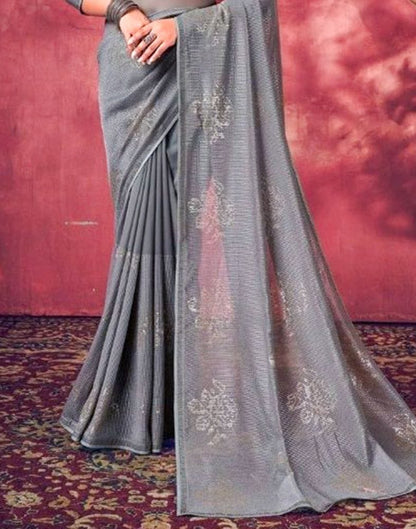 Grey Coloured Sequence Work Semi Georgette Saree