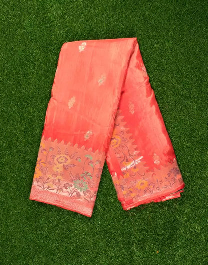 Coral Floral  Banaras Fancy Saree