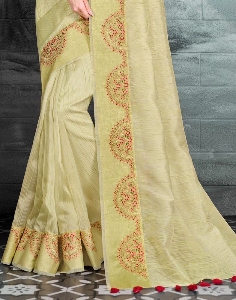 Lemon Coloured Striped Organza Saree