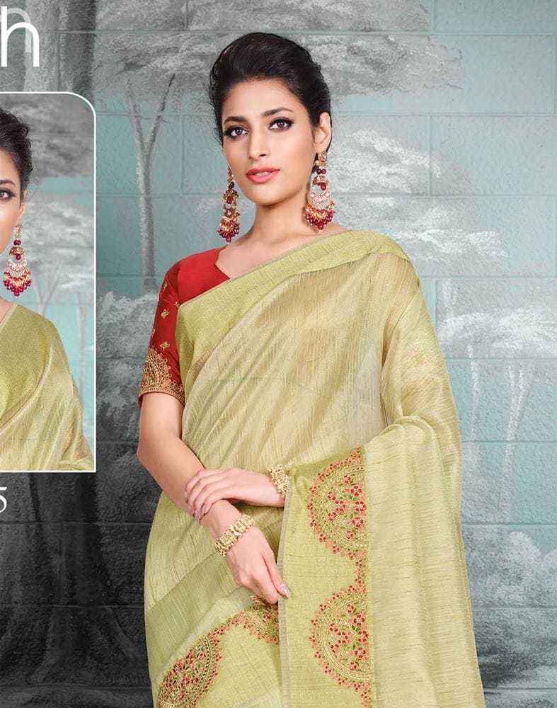 Lemon Coloured Striped Organza Saree